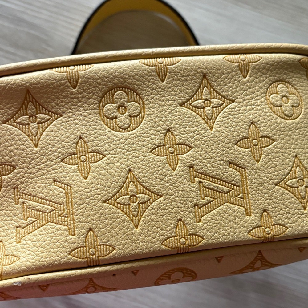 Designer Inspired Yellow Embossed Monogram Shoulder Bag - Picture 4 of 11